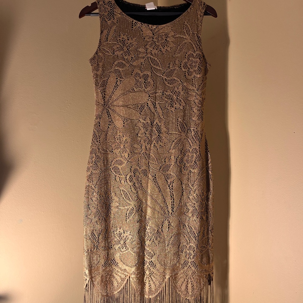 Nexv / Vintage Chic Gold Lace Dress with FRINGE 🌟